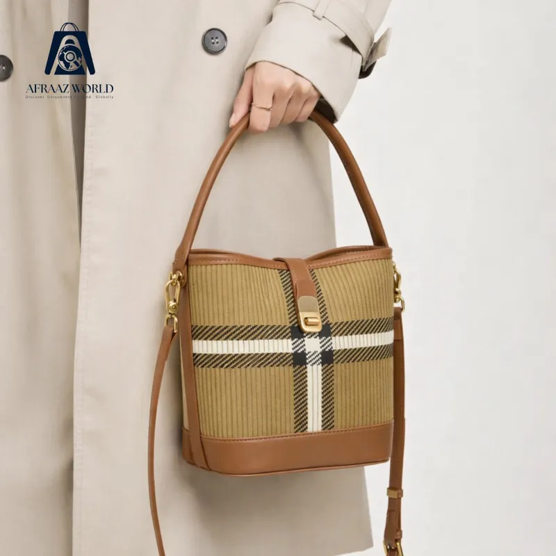 Trendy Brown Check Pattern Shoulder Bag for Women | Casual Tote Purse by Afraaz World