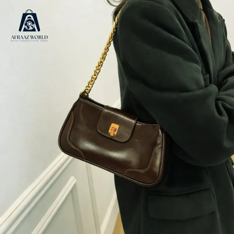 Classic Black Chain Shoulder Bag for Women | Premium Leather Handbag by Afraaz World