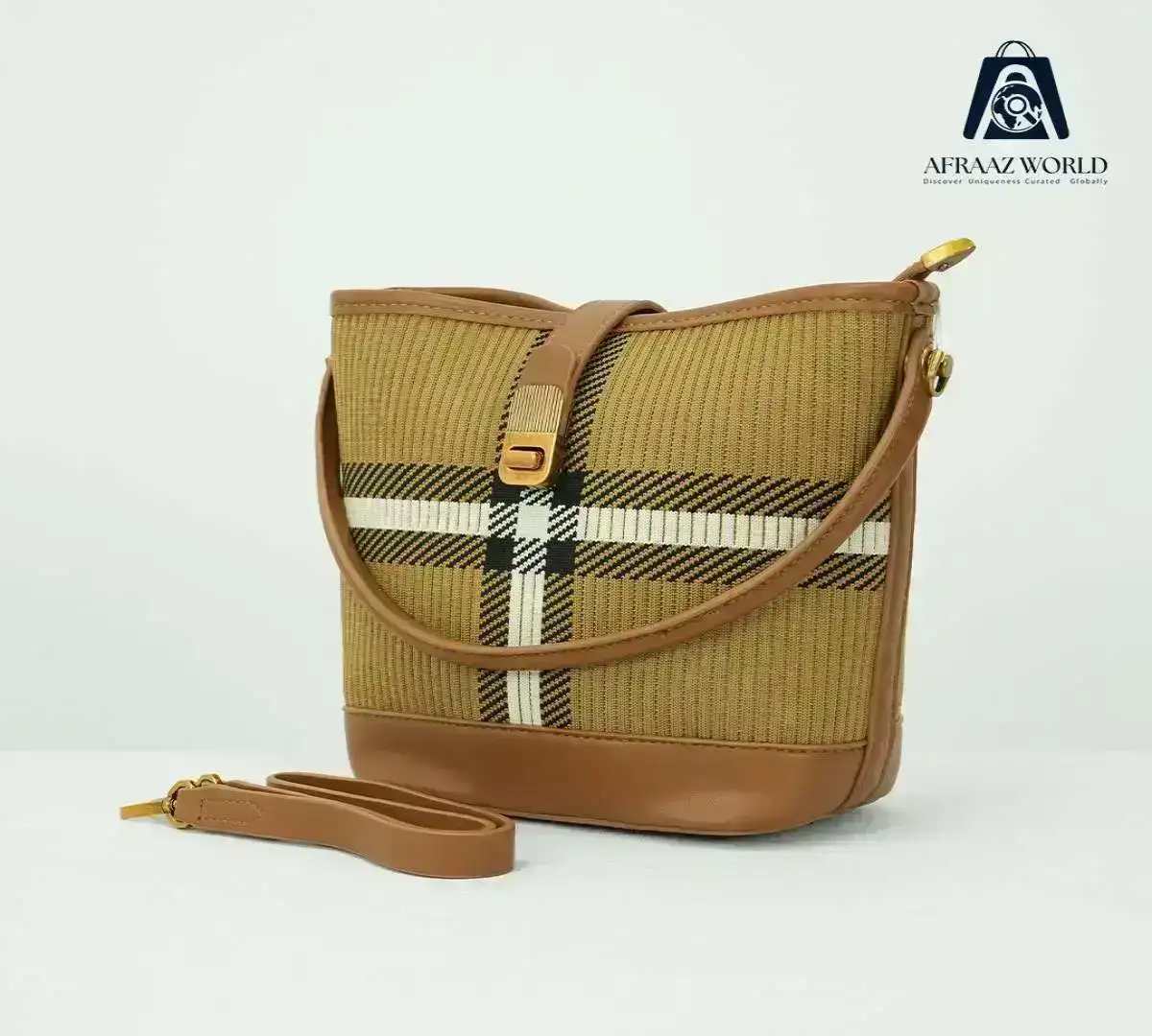 Trendy Brown Check Pattern Shoulder Bag for Women | Casual Tote Purse by Afraaz World